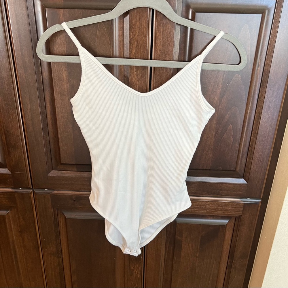 American Eagle Ribbed Bodysuit, White, S